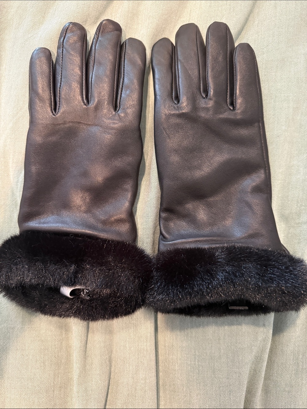 Talbots Faux Fur Trim Leather Touchscreen Gloves